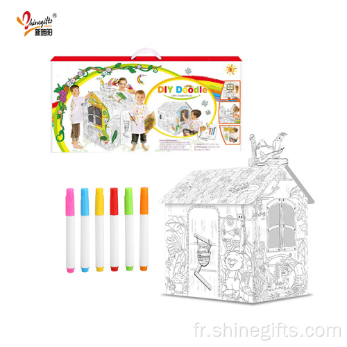 Maison de jouets en carton doodle de tente de diy